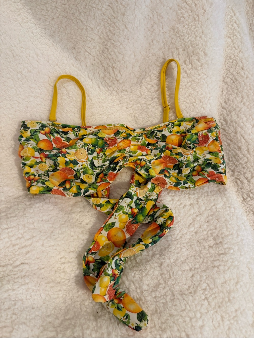 Stella McCartney Yellow Orange Lemon Print Bikini Bandeau Top